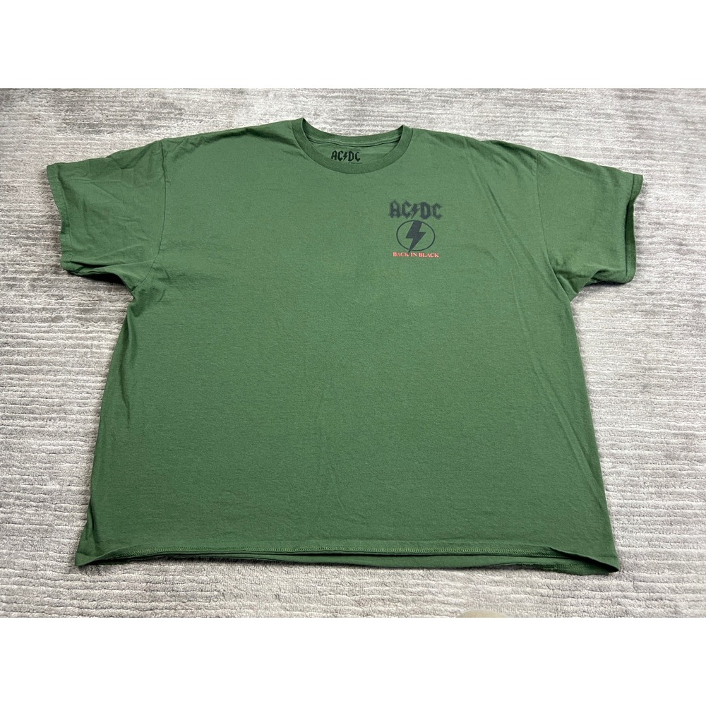 AC/DC T-Shirt Mens 3XL Green Back In Black Graphic Rock Band Short Sleeve Tee